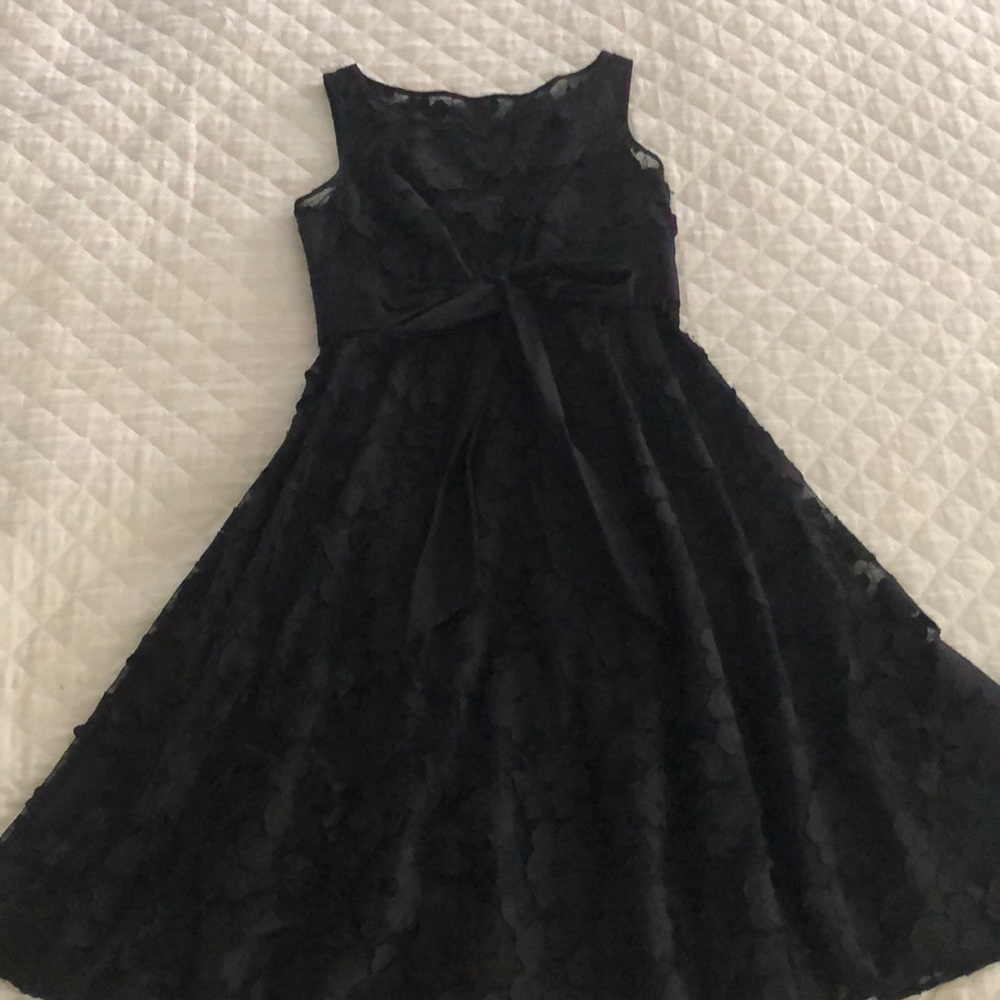 Adrianna Papell black flower appliqué dress